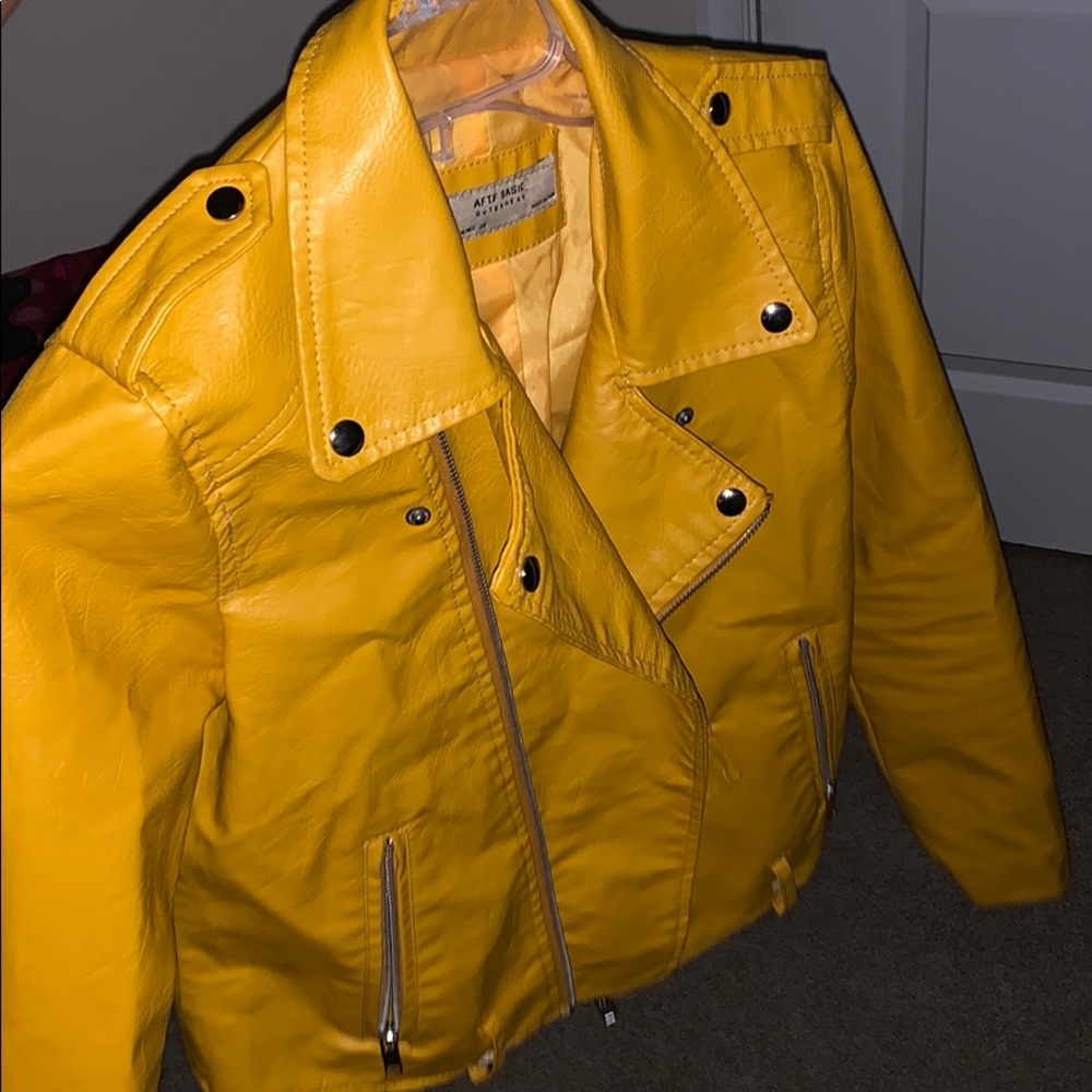 yellow leather jacket.